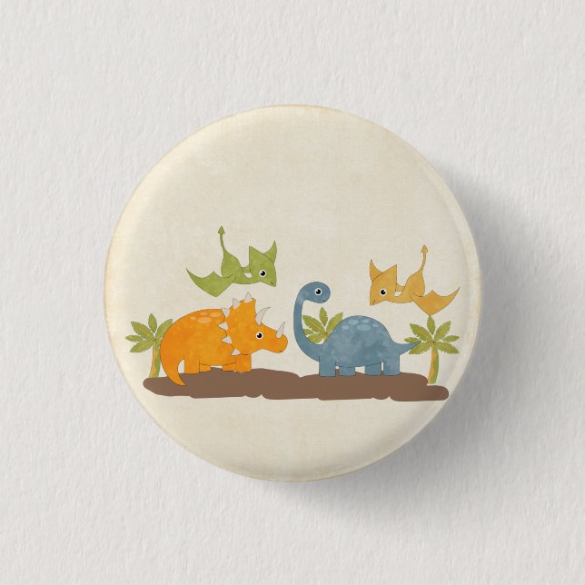Cute Dinosaurs Prehistoric Wildlife Button (Front)