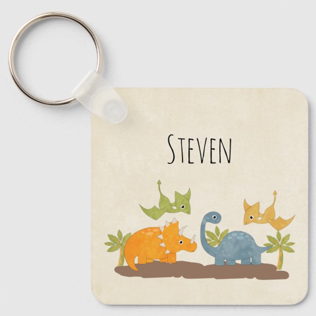 Cute Dinosaurs Prehistoric Wildlife Keychain (Front)
