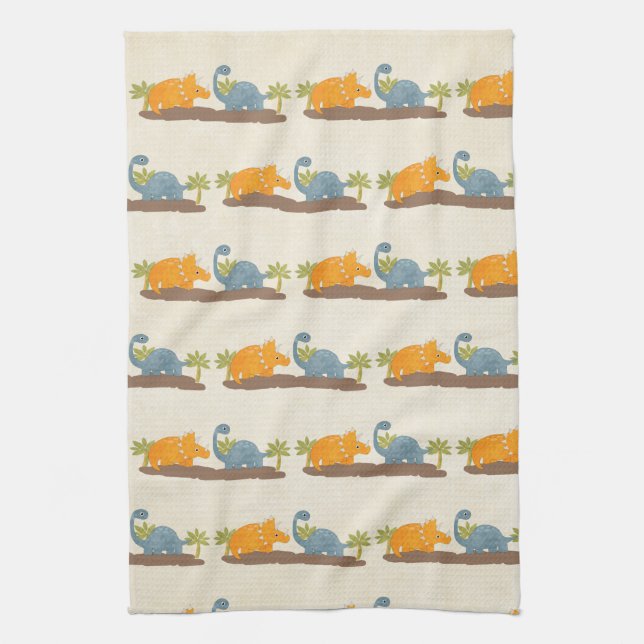 Cute Dinosaurs Prehistoric Wildlife Kitchen Towel (Vertical)