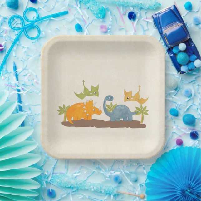 Cute Dinosaurs Prehistoric Wildlife Paper Plates (Party)
