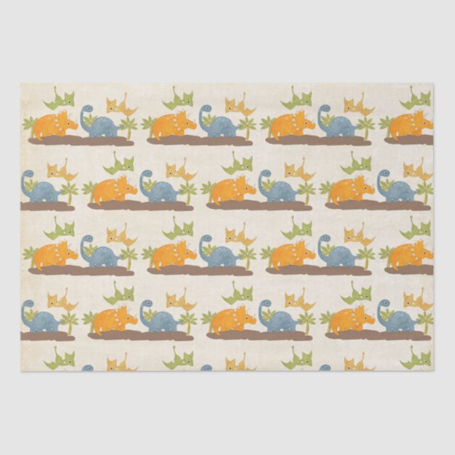 Cute Dinosaurs Prehistoric Wildlife Pattern Tissue Paper (Front)