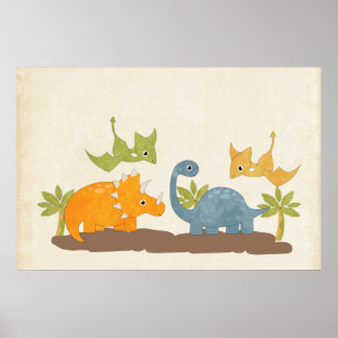 Cute Dinosaurs Prehistoric Wildlife Poster