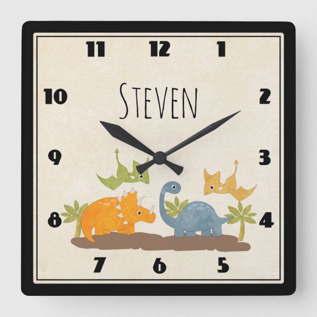 Cute Dinosaurs Prehistoric Wildlife Square Wall Clock (Front)