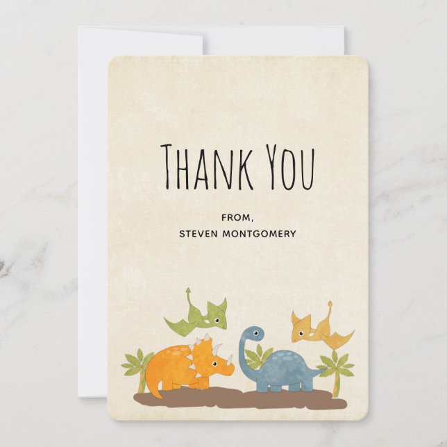 Cute Dinosaurs Prehistoric Wildlife Thank You Card (Front)