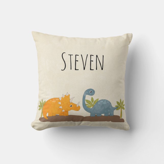 Cute Dinosaurs Prehistoric Wildlife Throw Pillow (Front)