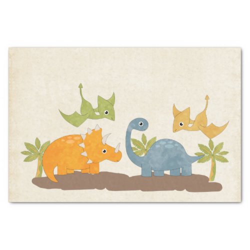 Cute Dinosaurs Prehistoric Wildlife Tissue Paper