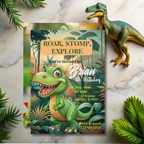  Cute Dinosaurs roar Boy Birthday  Invitation