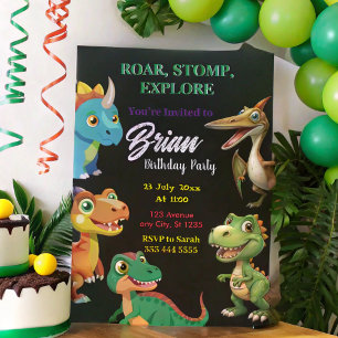 Cute Dinosaurs roar Boy Birthday  Invitation