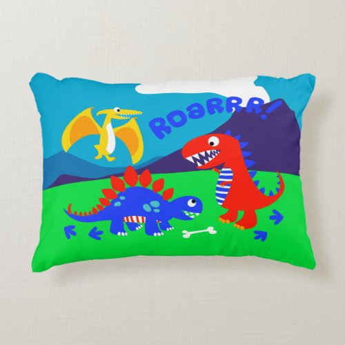 Cute dinosaurs standing on a hill accent pillow