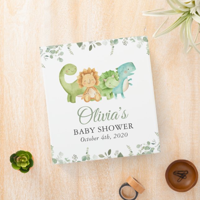 Cute Dinosaurs, T-Rex, Jurassic, Baby Shower 3 Ring Binder (In Situ)