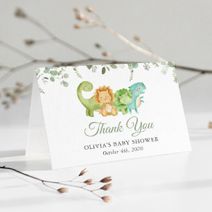Cute Dinosaurs, T-Rex, Jurassic, Baby Shower Letterpress Thank You Card