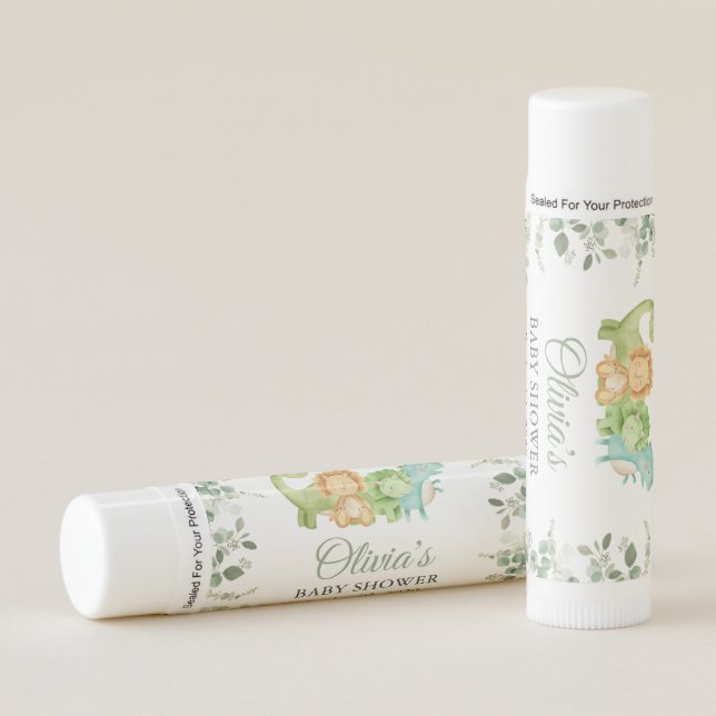 Cute Dinosaurs, T-Rex, Jurassic, Baby Shower Lip Balm (Front)