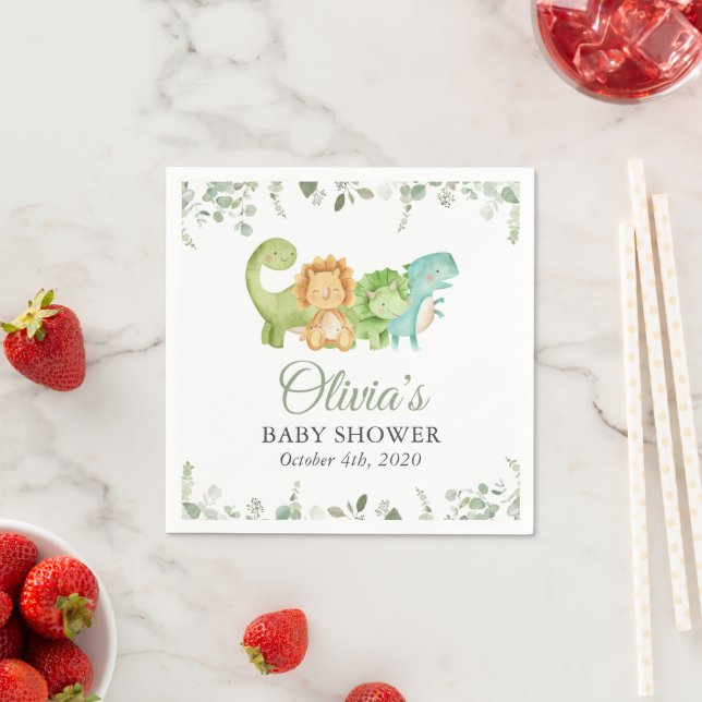 Cute Dinosaurs, T-Rex, Jurassic, Baby Shower Napkins (Insitu)