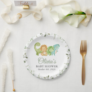 Cute Dinosaurs, T-Rex, Jurassic, Baby Shower Paper Plates