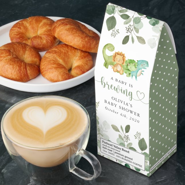 Cute Dinosaurs, T-Rex, Jurassic, Baby Shower Roasted Coffee (Breakfast)