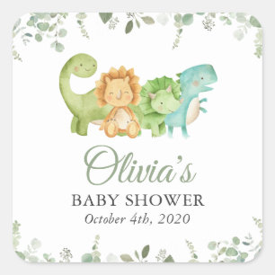 Cute Dinosaurs, T-Rex, Jurassic, Baby Shower Square Sticker