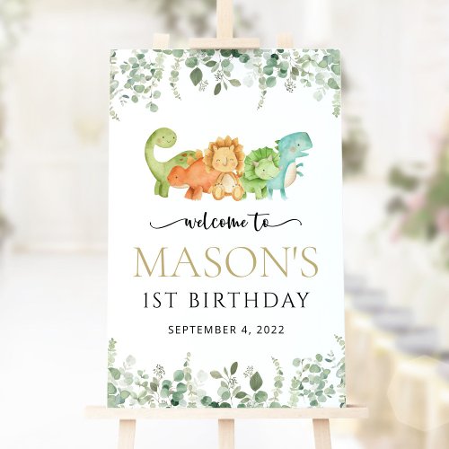 Cute Dinosaurs T_Rex Jurassic Birthday Welcome Poster