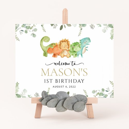 Cute Dinosaurs T_Rex Jurassic Birthday Welcome Sign