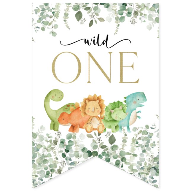 Cute Dinosaurs, T-Rex, Jurassic, First Birthday Bunting Flags (First Flag)