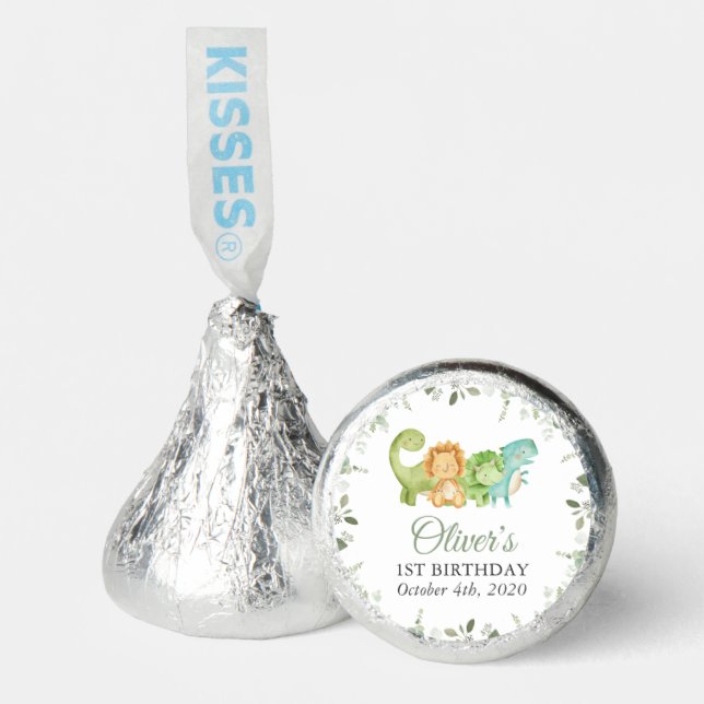 Cute Dinosaurs, T-Rex, Jurassic, First Birthday Hershey®'s Kisses® (Front)