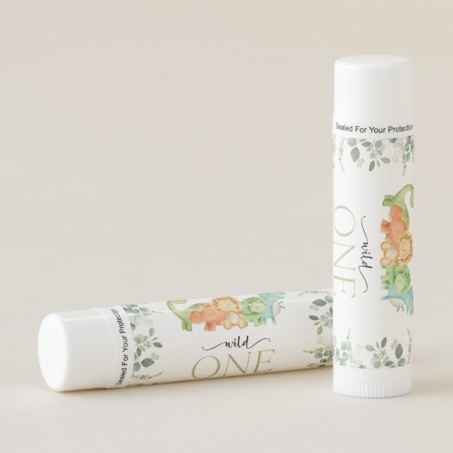 Cute Dinosaurs, T-Rex, Jurassic, First Birthday Lip Balm (Front)