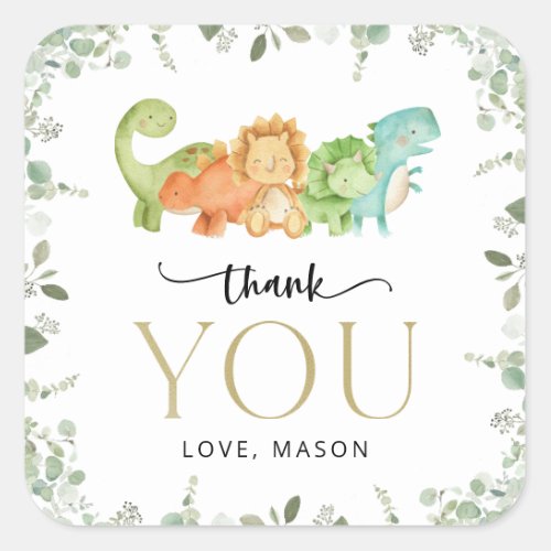 Cute Dinosaurs T_Rex Jurassic First Birthday Square Sticker