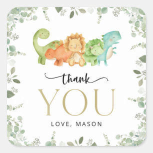 Cute Dinosaurs, T-Rex, Jurassic, First Birthday Square Sticker