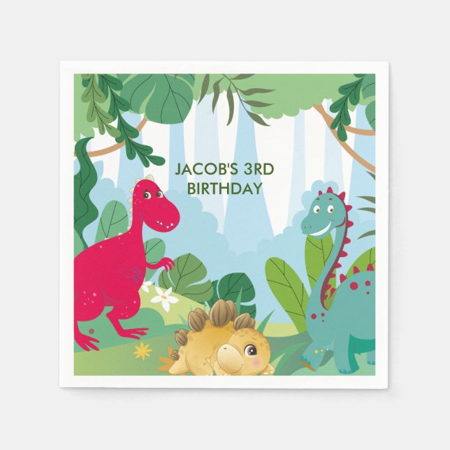 Cute Dinosaurs Theme Birthday Party Napkins (Front)