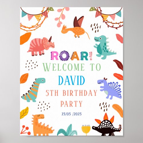 Cute Dinosaurs themed birthday party Poster