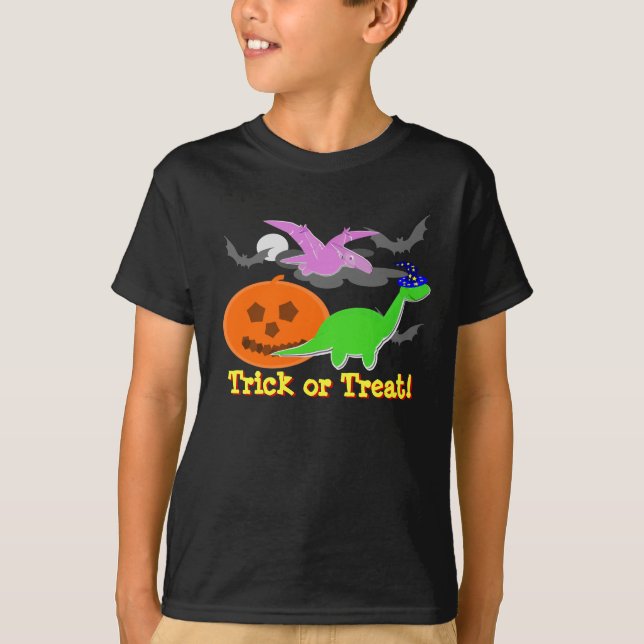 Cute Dinosaurs Trick or Treat Halloween T-Shirt (Front)