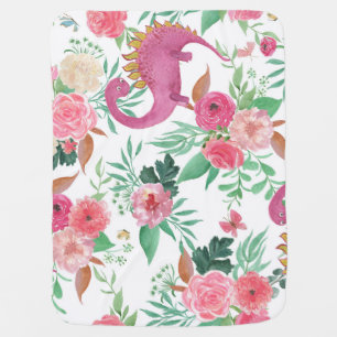 Cute Dinosaurs Vintage Floral Pattern Baby Blanket