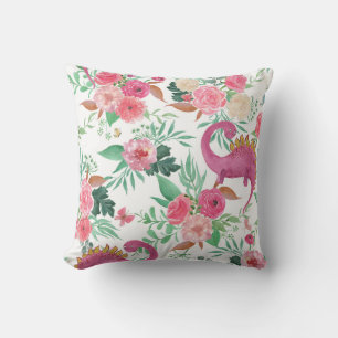 Cute Dinosaurs Vintage Floral Pattern Throw Pillow