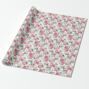 Cute Dinosaurs Vintage Floral Pattern Wrapping Paper