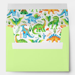 Cute Dinosaurs Watercolor Boy's Birthday T rex Envelope