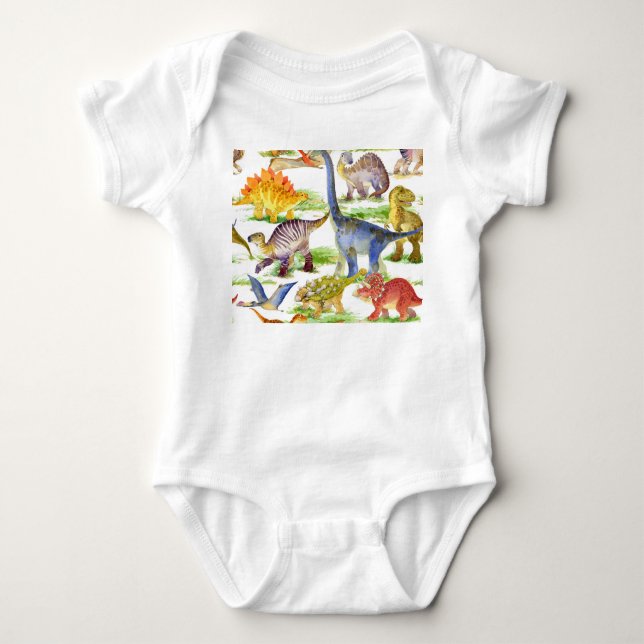 Cute Dinosaurs Watercolor Seamless Art Baby Bodysuit (Front)