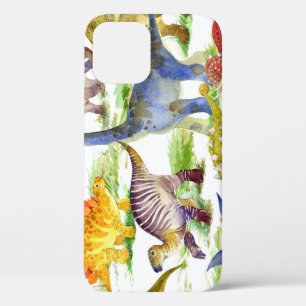 Cute Dinosaurs Watercolor Seamless Art iPhone 12 Case