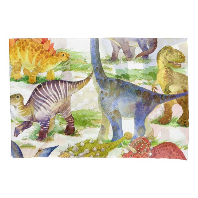 Cute Dinosaurs Watercolor Seamless Art Pillow Case (Front)