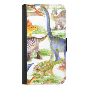 Cute Dinosaurs Watercolor Seamless Art Samsung Galaxy S5 Wallet Case