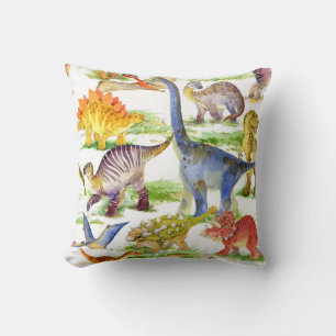Cute Dinosaurs Watercolor Seamless Art Throw Pillow
