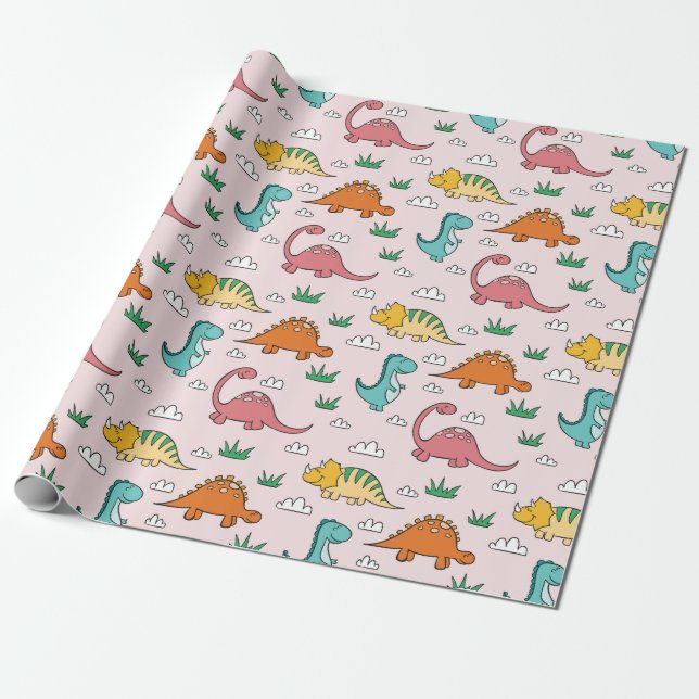 Cute Dinosaurs Wrapping Paper (Unrolled)