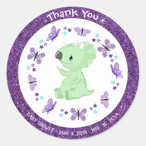  Cute Dinosuar Star Glitter Thank You Sticker