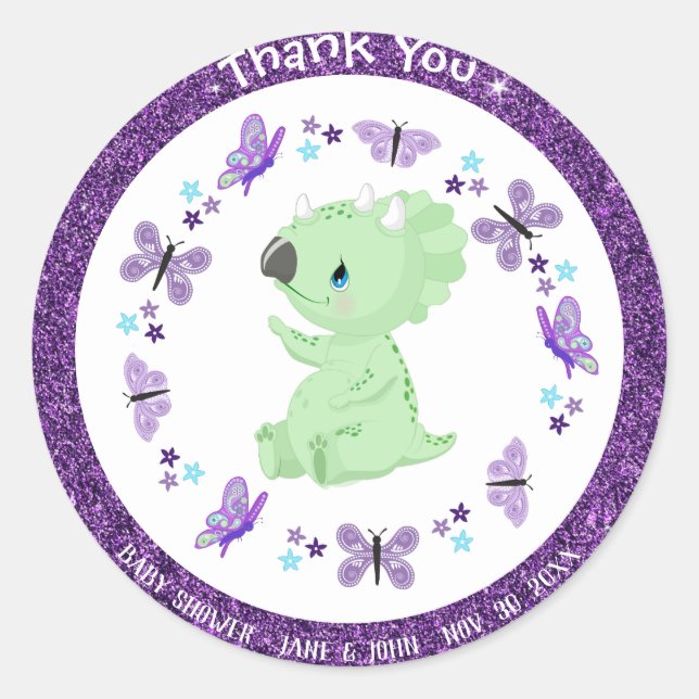 *~* Cute Dinosuar Star Glitter Thank You Sticker (Front)