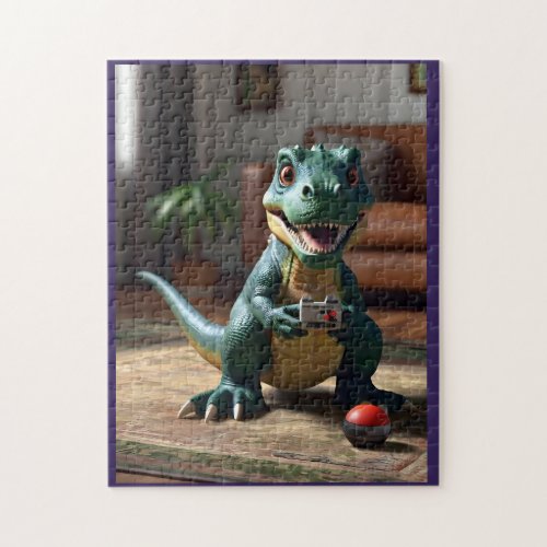 Cute Dinosur T_rex Gamer Jigsaw Puzzle