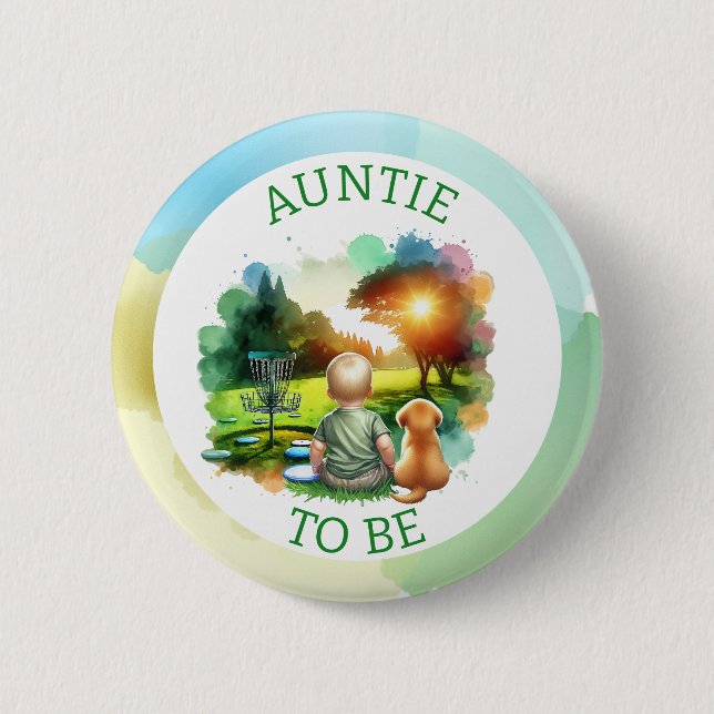 Cute Disc Golf Boy's Baby Shower | Auntie to be Button (Front)