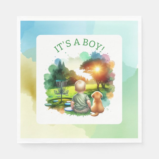 Cute Disc Golf Boy's Baby Shower | It's a Boy! Napkins (Front)