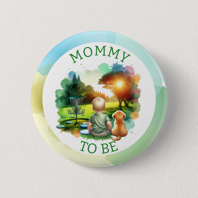 Cute Disc Golf Boy's Baby Shower | Mom to be Button (Front)