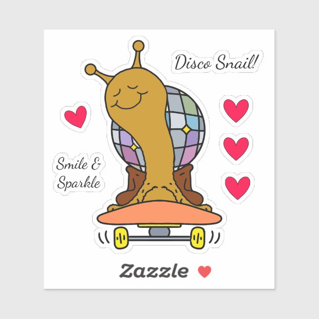 Cute Disco Snail On Skateboard Vinyl Sticker (Sheet)