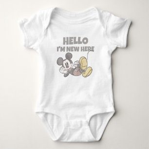 Cute Disney Mickey Mouse Hello I'm New Here Baby Baby Bodysuit