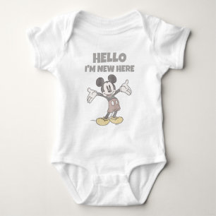 Cute Disney Mickey Mouse Hello I'm New Here Baby Baby Bodysuit