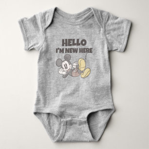 Cute Disney Mickey Mouse Hello I'm New Here Baby Baby Bodysuit